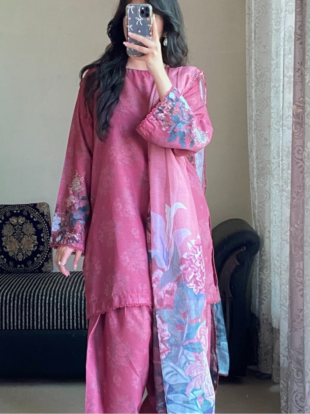 3 piece pakistani suit (silk finish lawn)